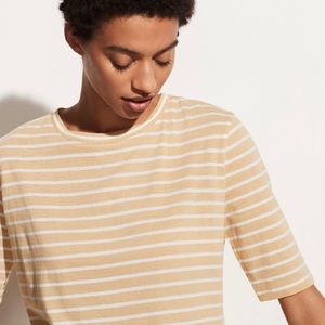 VINCE Vintage Striped Elbow Sleeve Crew Neck Top